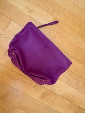 NWOT Zara Purple Leather Large Clutch Bag with Embossed 'E'